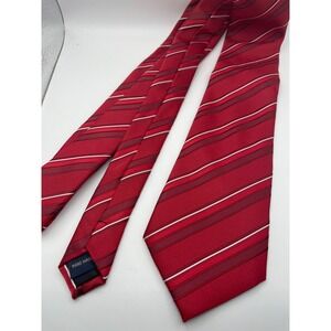 Hisdern Mens Silk Red Burgundy White Diagonal Striped Handmade Classic Necktie